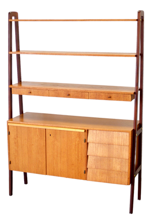 1950s Scandinavian Teak Room Divider / Bookcase With Secretary Desk