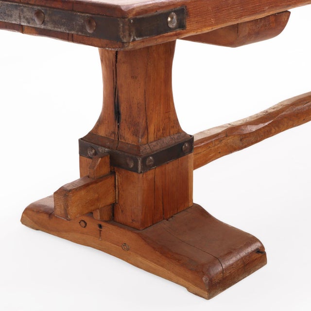 A French Oak Trestle Table With Iron Straps, C. 1920. For Sale In Philadelphia - Image 6 of 7