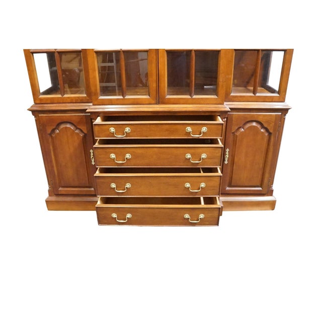 Wood High End Vintage Solid Mahogany Traditional Style 67" Lighted Display Breakfront China Cabinet For Sale - Image 7 of 12
