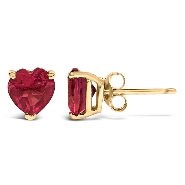 Contemporary 14K Yellow Gold 5MM Heart Cut Ruby Solitaire Stud Earrings For Sale - Image 3 of 5