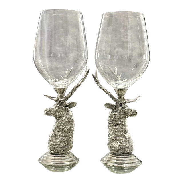 Vagabond House Pewter Elk Wine Glasses - Set of 2 For Sale