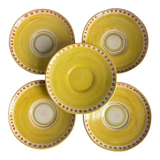 Vintage Vietri Solimene Compagna Hand Painted Yellow Saucer Dessert Plates Set of 5 For Sale