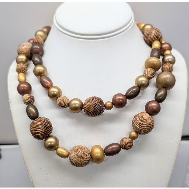 1980s Vintage 1980s Signed Givenchy Goldtone Beaded Leaf Necklace For Sale - Image 5 of 12