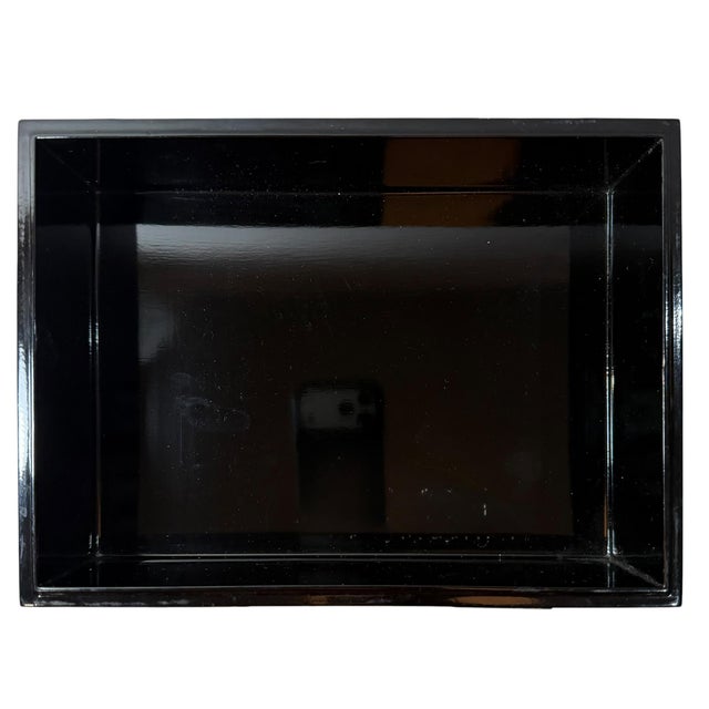 Metal Mid 20th Century American Black Lacquer Box With Brass Inlay For Sale - Image 7 of 10