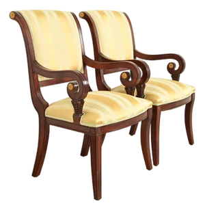 Baker Furniture Style Regency Carved Mahogany Armchairs, Pair