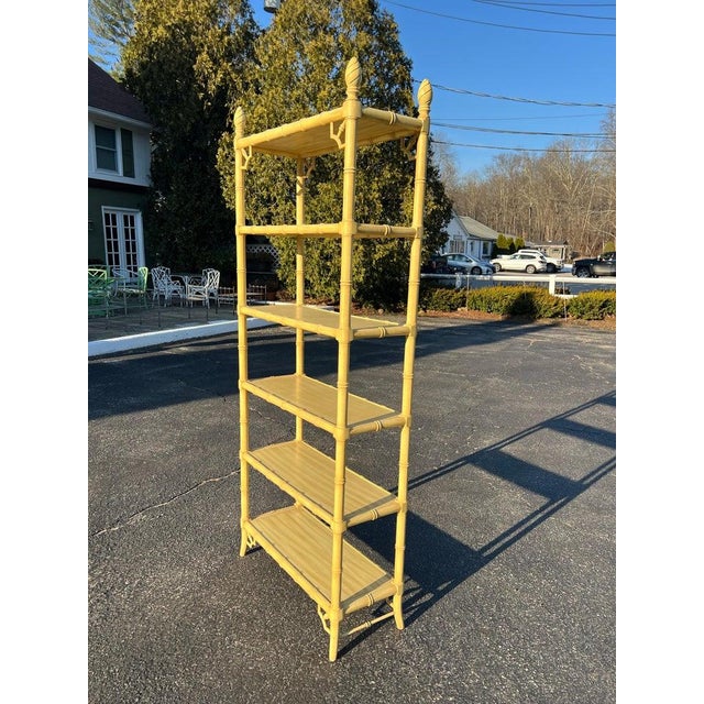 Wood Palm Beach Regency Yellow Faux Bamboo Etagere Bookcase For Sale - Image 7 of 18