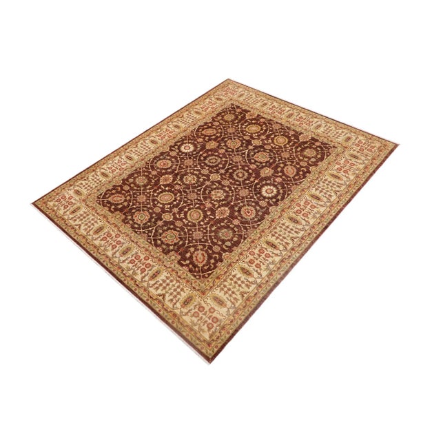 Contemporary 1980s Boho Chic Ziegler Louise Brown Beige Hand-Knotted Wool Rug - 9'1'' X 12'2'' For Sale - Image 3 of 9