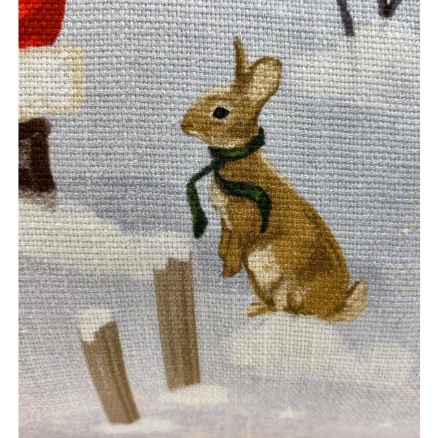 White Festive Santa With Animal Friends Christmas Themed Bolster Pillow With Red Velour-Like Back - Made in U K For Sale - Image 8 of 12