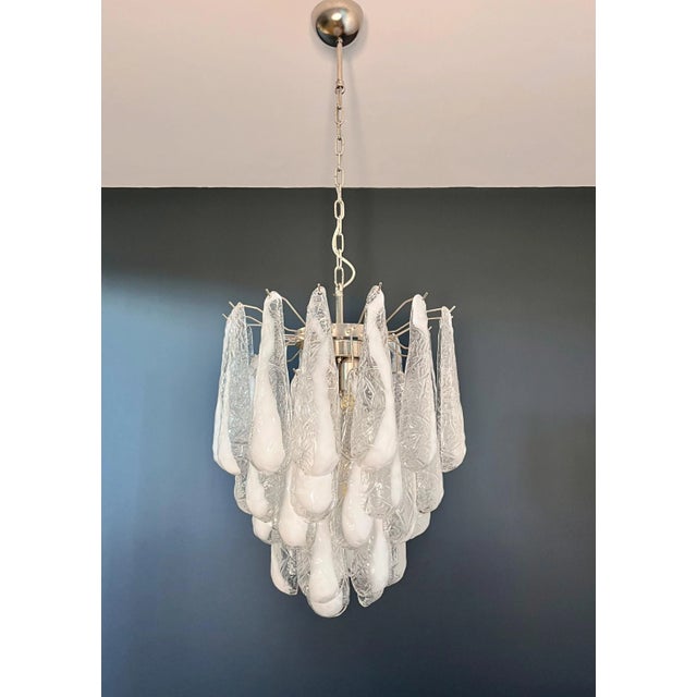 Italian Murano Glass Lattimo Petals Chandelier, 1990s For Sale - Image 9 of 18