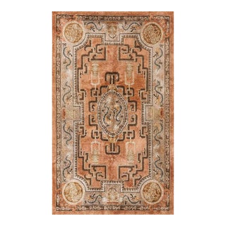 1980s Modern Small Rustic Coral Vintage Luxurious Silk Pile Chinese Dragon Rug For Sale