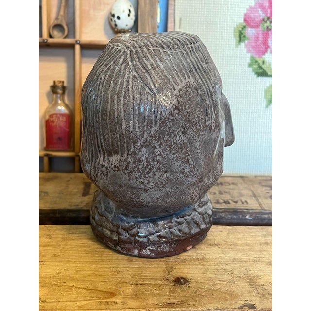 Ceramic 1970s Signed Vintage Primitive Bust For Sale - Image 7 of 8