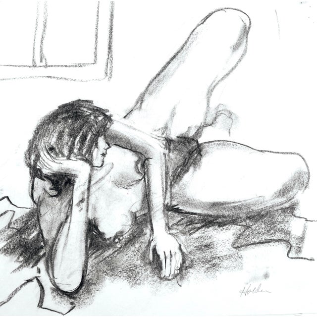 Contemporary Martha Holden "Nude in Atelier" Charcoal Drawing For Sale - Image 3 of 4