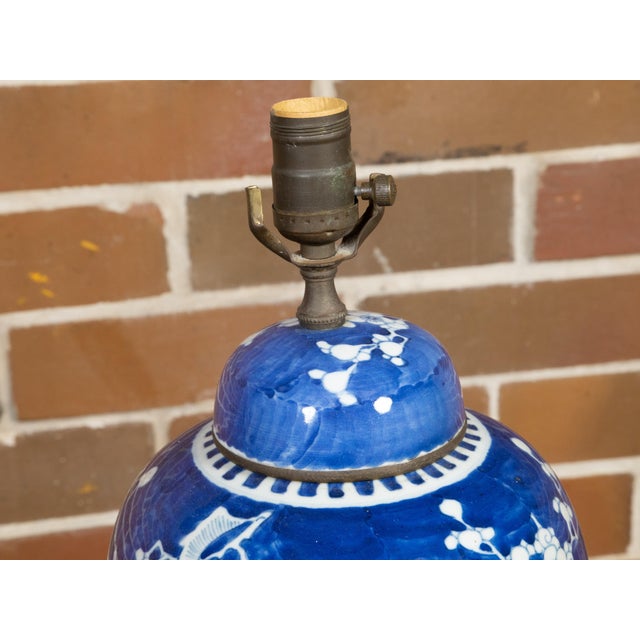 Blue Vintage Cobalt Blue Prunus Blossom Jar, Circa 1900 Made into US Wired Table Lamp For Sale - Image 8 of 8
