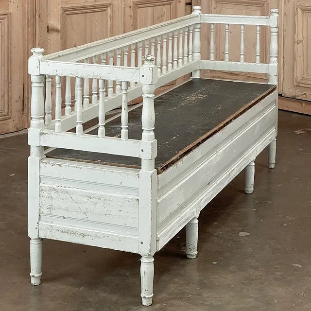 19th Century Swedish Neoclassical Painted Bench ~ Trunk For Sale - Image 13 of 17