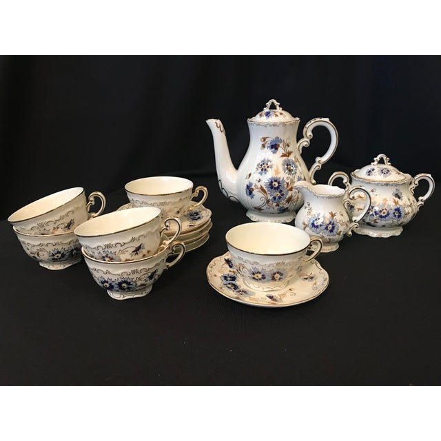 Metal Vintage Zsolnay Hand Painted Porcelain Coffee Set of 15 For Sale - Image 7 of 7