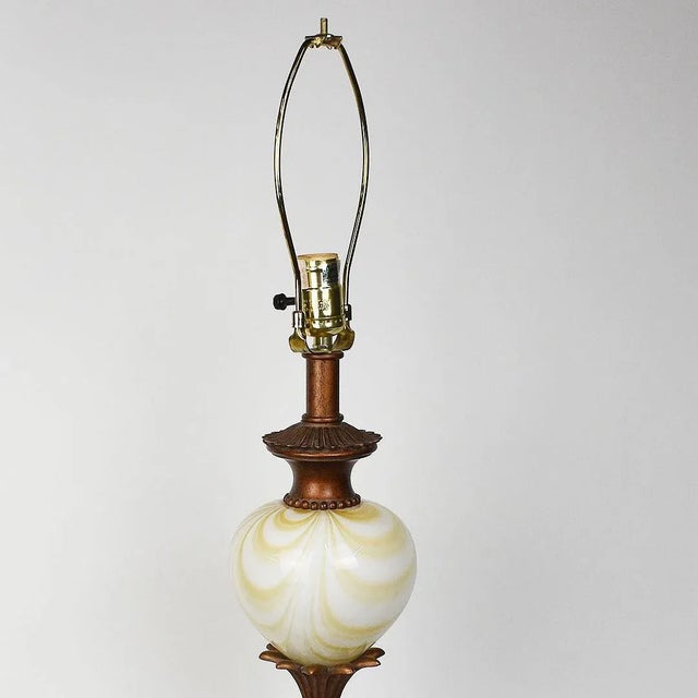 Glass Yellow and White Marbled Murano Art Glass Table Lamp With Shade For Sale - Image 7 of 7