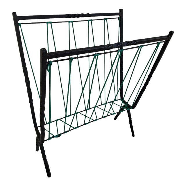 Mid-Century Czechoslovakian Magazine Rack with Green Wire, 1960 For Sale