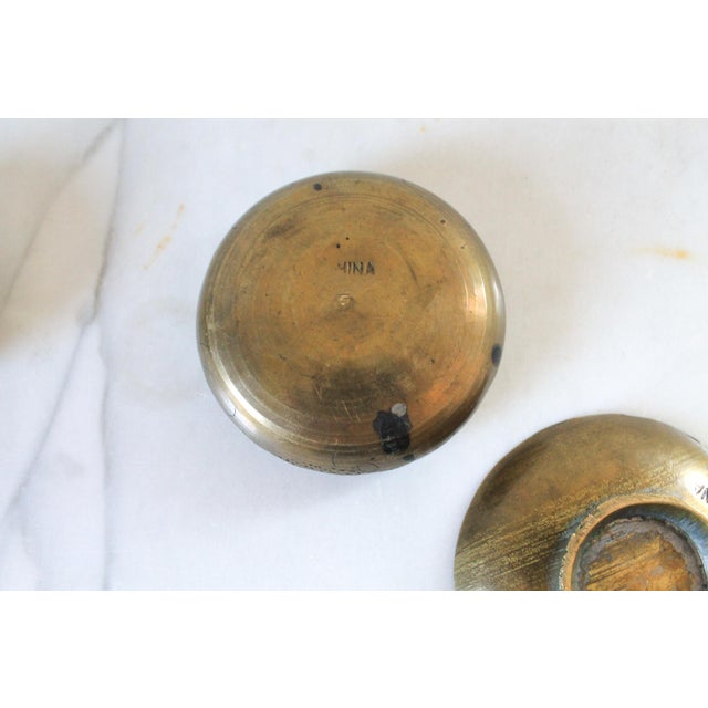 Brass Vintage Chinese Nesting Etched Brass Ashtray Set For Sale - Image 8 of 12