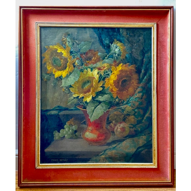 Mid 20th Century Mid Century Floral Still Life of Sunflowers Signed Prince Betzky 1946 For Sale - Image 5 of 9