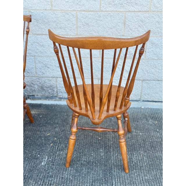 Brown Late 20th Century Set of Six Windsor Style Oak Dining Chairs With Armrests and Turned Legs For Sale - Image 8 of 9