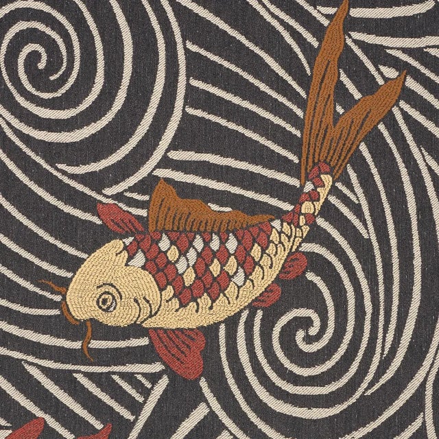 Abstract Schumacher Koi Fish Fabric In Midnight For Sale - Image 3 of 4