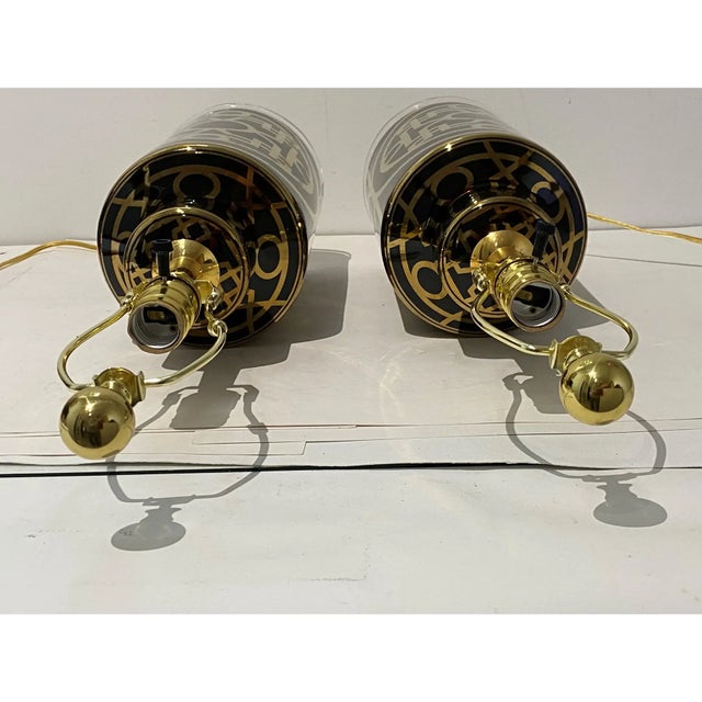 1950s Table Lamps 1950s Gold on Black Mid-Century Modern - A Pair For Sale - Image 5 of 15