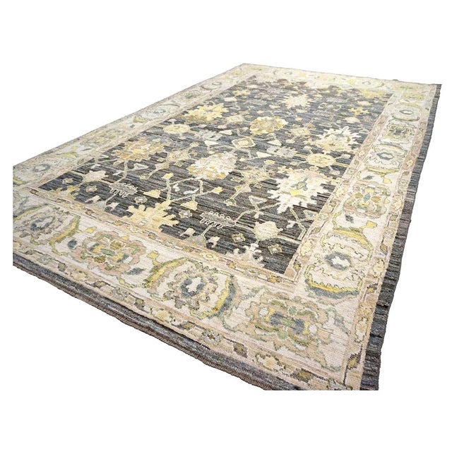Early 21st Century 21st Century Turkish Oushak Wool 9x14 Charcoal, Ivory & Yellow Handmade Area Rug #1144102 For Sale - Image 5 of 11
