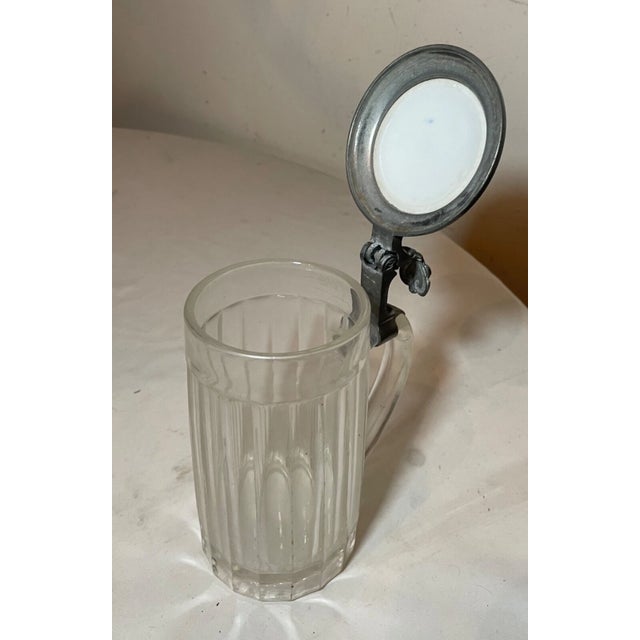 Transparent Antique 1800's Hand Painted Porcelain Glass Pewter German Lidded Beer Stein Mug For Sale - Image 8 of 12