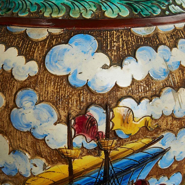 Ceramic Vase in Relief with Decorated Navy, 1952 For Sale - Image 3 of 7