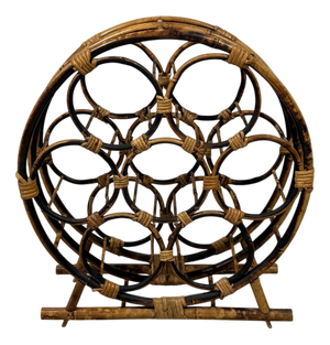 Round Rattan Wine Bottle Rack, 1970s