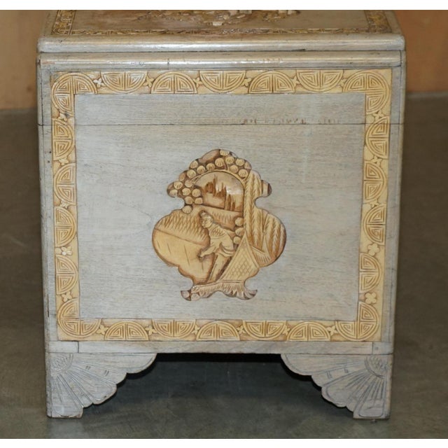 Antique Chinese Export Heavily Carved Camphor Wood Linen Toy Chest, 1920s For Sale - Image 14 of 18