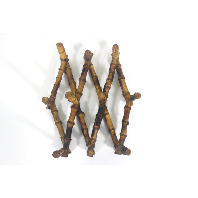 Early 20th Century Burnt Bamboo Accordion Wall Rack Hooks French Coat Hook Victorian For Sale - Image 9 of 14