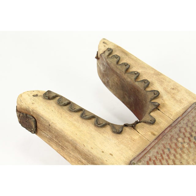 Antique Tex-Mex Western Cowboy Boot Jack Embossed Leather on Wood Horse Head For Sale - Image 9 of 16