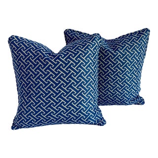 Early 21st Century Geometric Navy Acrylic Blue Pillows- a Pair For Sale