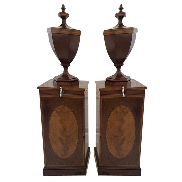 Antique George III Mahogany Inlaid Wine Urns, 1800, Set of 2 For Sale