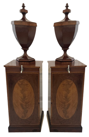 Antique George III Mahogany Inlaid Wine Urns, 1800, Set of 2