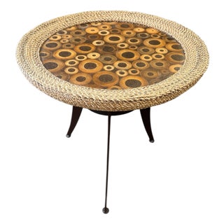 1990s Round Side Table W/Wooden Pole Center For Sale