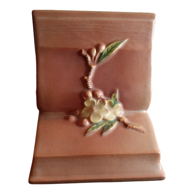 Vintage Roseville Pottery Pink Apple Blossom Single Bookend For Sale