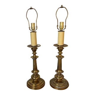 Mid Century Solid and Heavy Brass Westwood Lamps, Signed For Sale