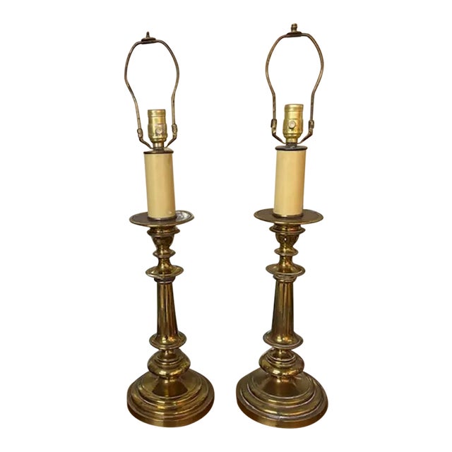 Mid Century Solid and Heavy Brass Westwood Lamps, Signed For Sale