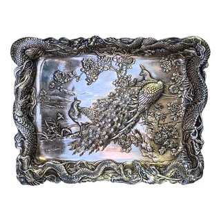 Antique Meiji Japanese Ornate Serving Tray, 1900 For Sale