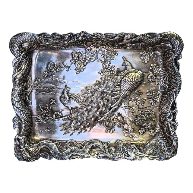 Antique Meiji Japanese Ornate Serving Tray, 1900 For Sale