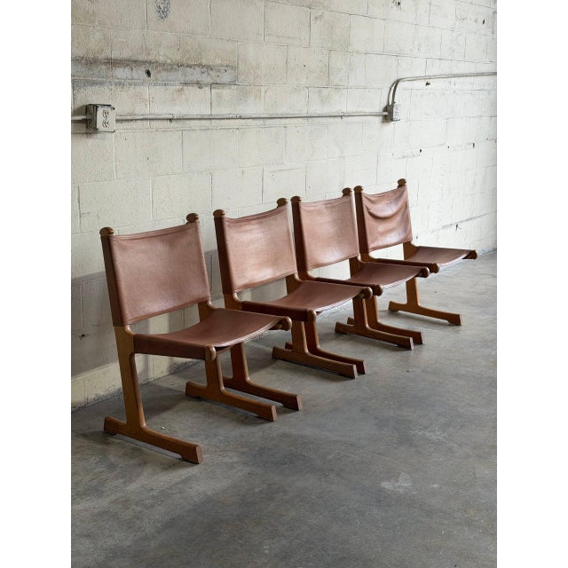 Mid-Century Modern Saddle Brown Leather Dining Chairs Set of 4 Mid-Century Modern 1970s For Sale - Image 3 of 14