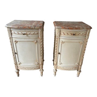 Edit Mid 20th Century French Provincial Inspired Painted Nightstands With Marble Top - a Pair For Sale