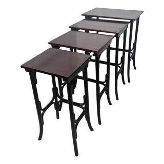Four 1920s-Style Wooden Nesting Tables with Thonet Label Decorations, Set of 4 For Sale