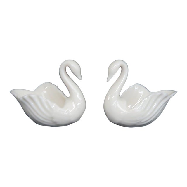 Lenox Porcelain Swans Pair of 2 Figurines Miniature Trinket or Ring Dish 5205b For Sale