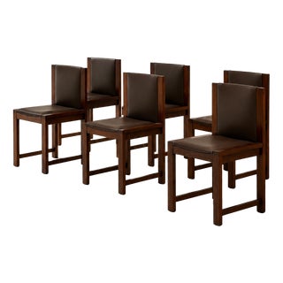 Vintage Wooden and Skai Chairs, 1960s, Set of 6 For Sale