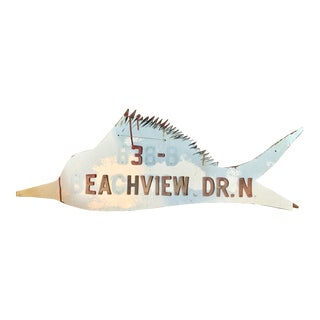 Mid-Century Swordfish Wood Sign For Sale