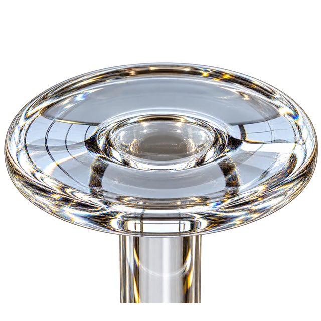 Pair of Tall Clear Crystal Column Candlesticks With Round Bases For Sale - Image 4 of 4