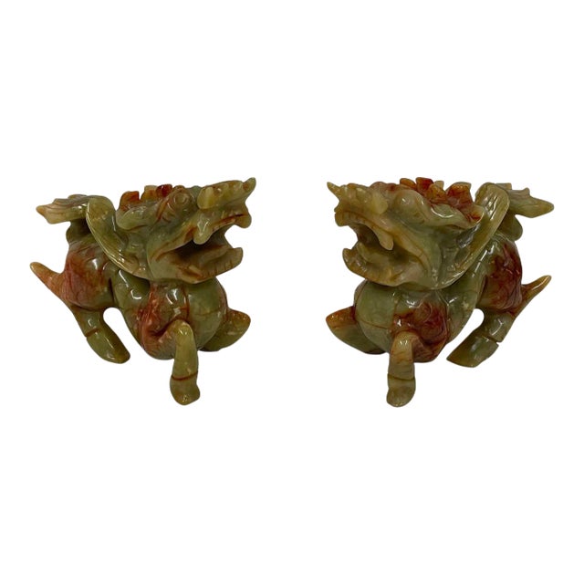 Vintage Chinese Carved Jade Kilim Statues - a Pair For Sale